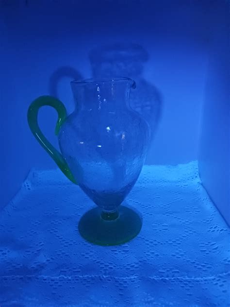 RARE Uranium Handle Footed CRACKLE GLASS Art Deco Water Pitcher - Etsy