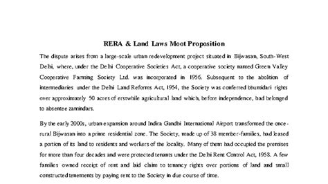 RERA & Land Laws Moot Proposition: Urban Redevelopment Dispute in ...
