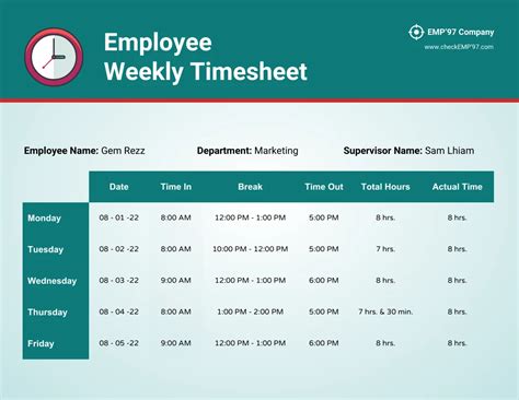 Image result for Employee Weekly Timesheet