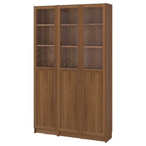 BILLY / OXBERG bookcase comb w panel/glass doors, brown walnut effect ...