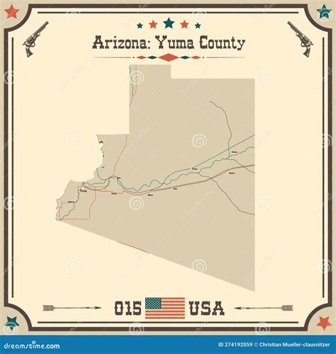 Vintage Map of Yuma County in Arizona, USA. Stock Vector - Illustration ...