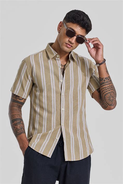 Buy Men's Beige Stripes Linen Shirts Online | Snitch – SNITCH