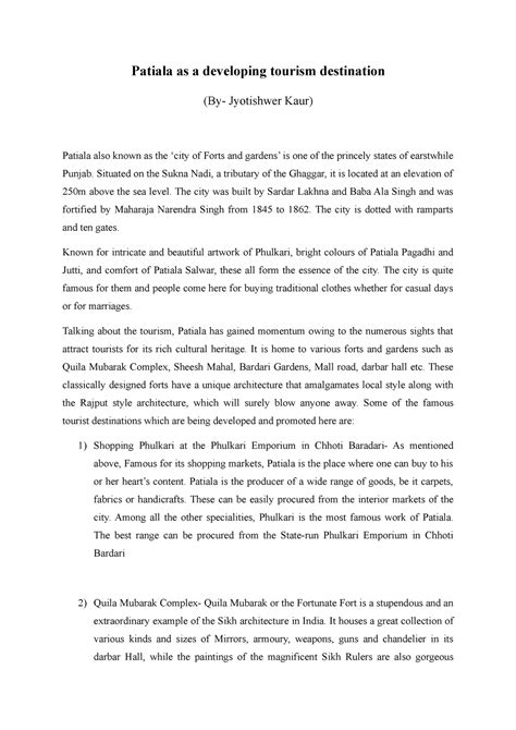 Article on tourist destination in Punjab - Patiala as a developing ...