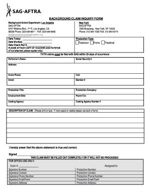 2014-2025 SAG-AFTRA Background Claim Inquiry Form Fill Online ...