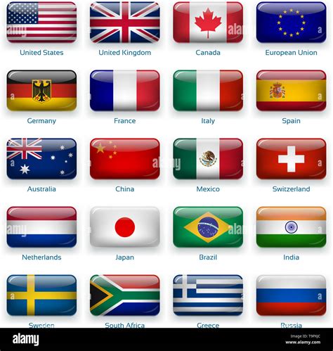 Vector icons of flags. 20 Popular countries of the world in glossy mode Stock Photo - Alamy