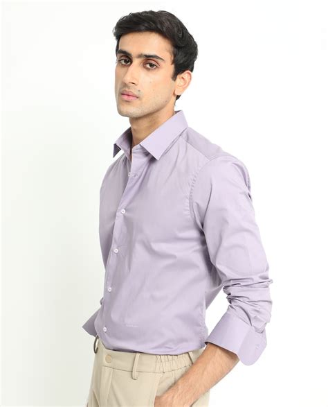 Rare Rabbit Men's Neutons Light Purple Cotton Plain Regular Fit Full S