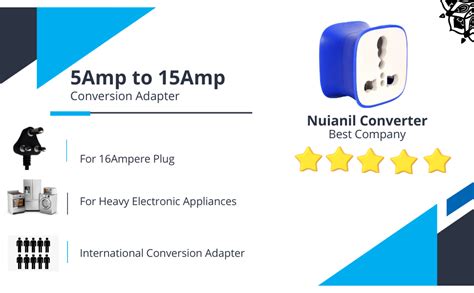 Nuianil 16 amp Socket Adaptor for 5amp to 15amp Converter Plug Use ...