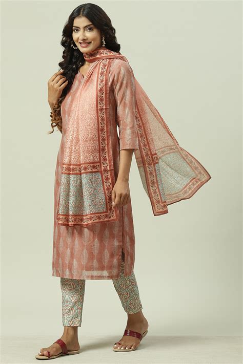 Pink Linen Digital Print Unstitched Suit Set