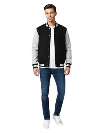 Buy Osmly Classic Varsity Jacket, Black and White, Cotton Blend, Button ...