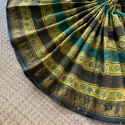 Ajrak Hand Block Print On Madurai Cotton saree – villvam