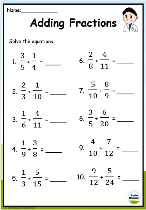Image result for Math Worksheets Adding Fractions