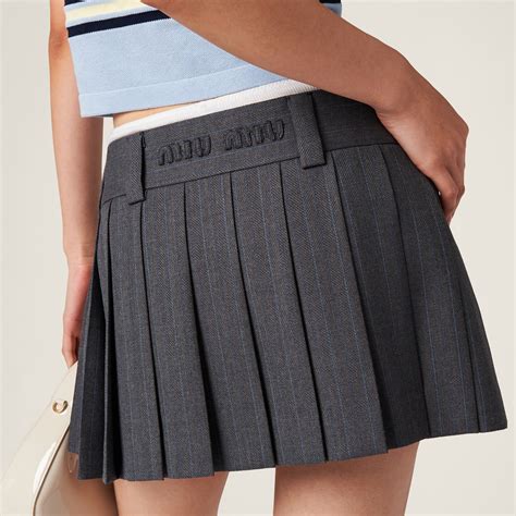 플리츠 핀스트라이프 스커트 슬레이트 그레이 | Miu Miu
