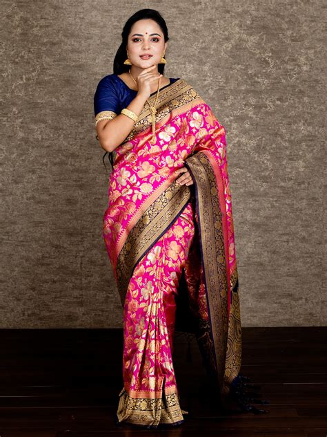 Elegant Deep Pink Allover Organza Silk Saree – WeaversIndia