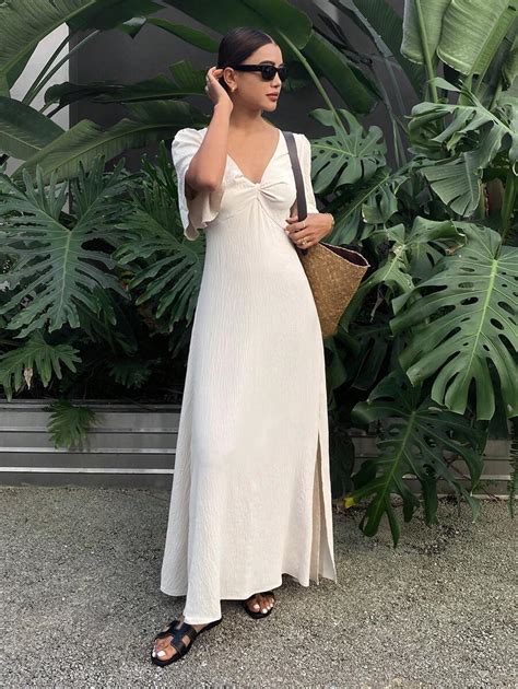 Serisse Women's Vacation Casual Solid Color Puff Sleeve Dress,Spring ...