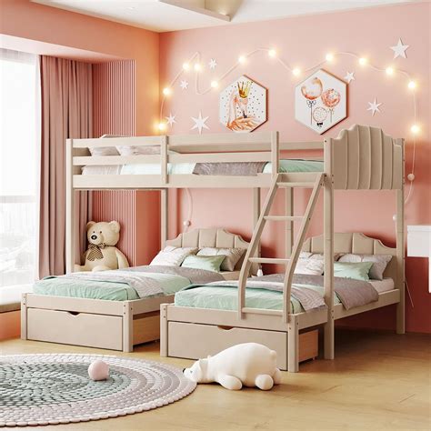 KLMM Elegant Velvet Triple Bunk Bed with Drawers and India | Ubuy