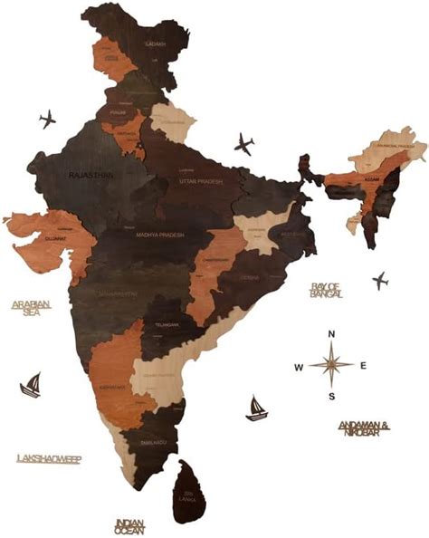 Wooden Art Studio 3D Wooden India Map Multicolor| Home & Office Decor ...