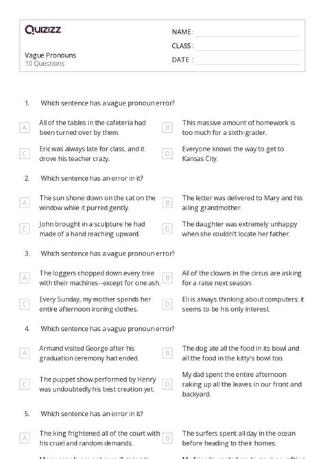 50+ Vague Pronouns worksheets for 6th Class on Quizizz | Free & Printable