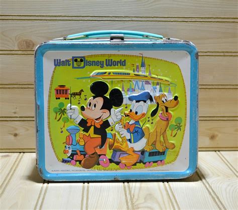 Vintage Walt Disney World Metal Lunch Box Aladdin 1970s Mickey Mouse ...