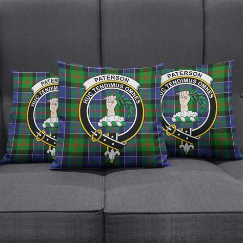 Paterson Tartan Pillow Cover with Family Crest