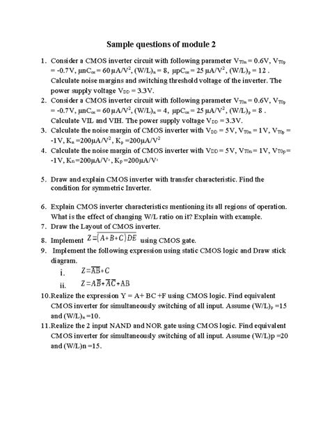 Combinational CMOS Logic Circuits - Sample questions of module 2 1 ...