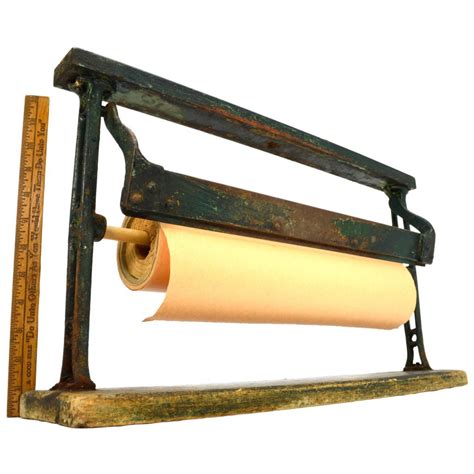 Vintage BUTCHER PAPER DISPENSER CUTTER 15" Roll OLD GREEN PAINT Superb ...