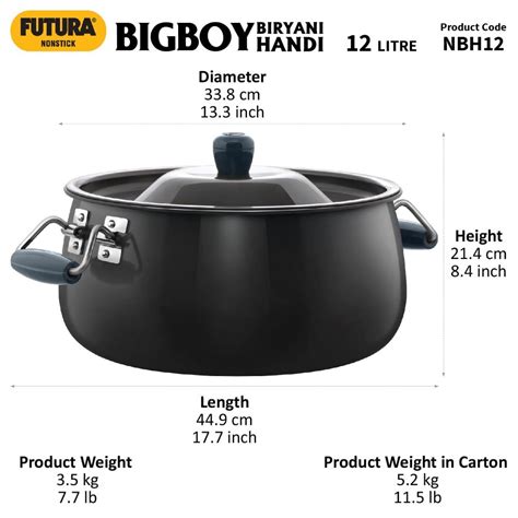 Hawkins Futura Non Stick Hard Anodised 12 Litre BigBoy Biryani Handi w ...