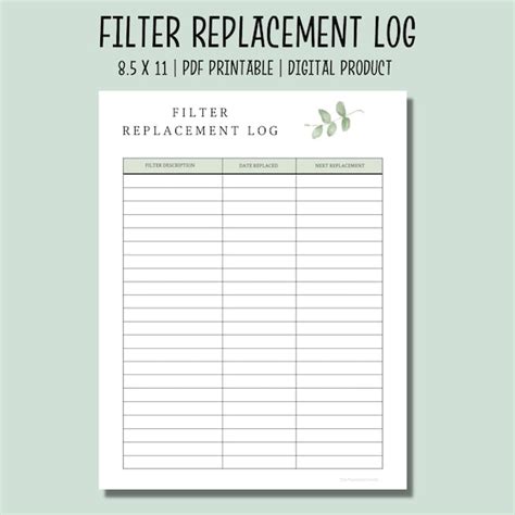 Image result for Air Filter Log Printable Form
