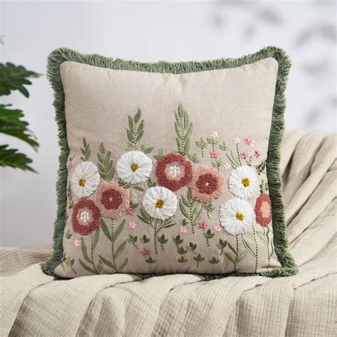 Embroidered Decorative Cushion Cover, Pastel Meadow – haus & kinder