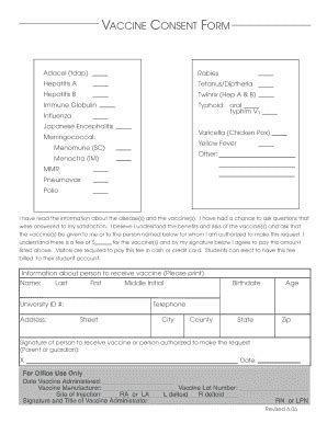 Fillable Online health umd VACCINE CONSENT FORM - University of ...