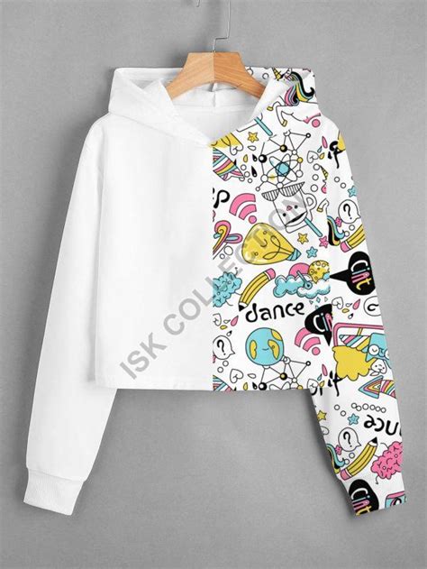 Half Plain White Half Printed Crop Hoodie Manufacturer, Supplier from Surat