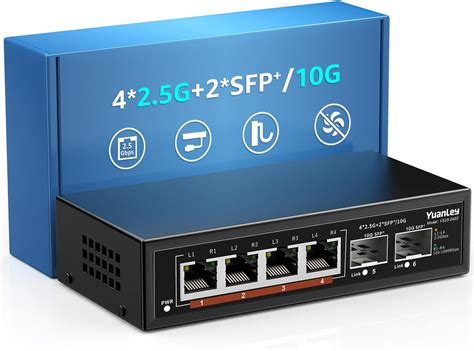 6 Port 2.5G Switch Ethernet Umanaged, 4 x 2.5G Base-T Ports, 2 x 10G SFP, Métal, sans ...