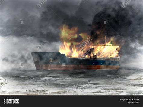 Burning Tanker Ship On Image & Photo (Free Trial) | Bigstock