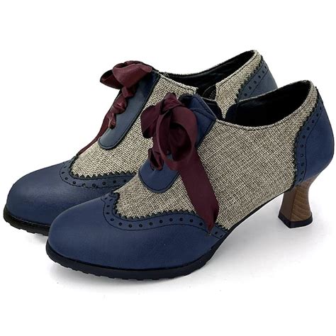 Women's Edwardian Vintage Oxford Heels with Ribbon Laces, Two-Tone ...