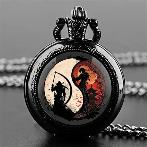 Zen Warrior Pocket Watch – Yin Yang Symbol Quartz Pendant with Japanese ...