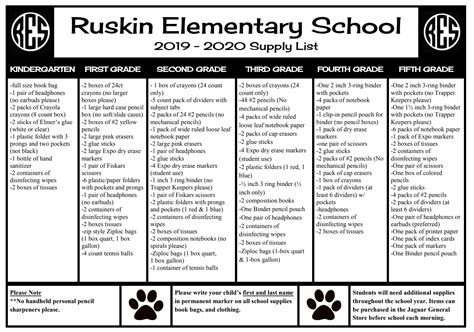 Ruskin 2019-2020 Supply Lists | Ruskin Elementary School