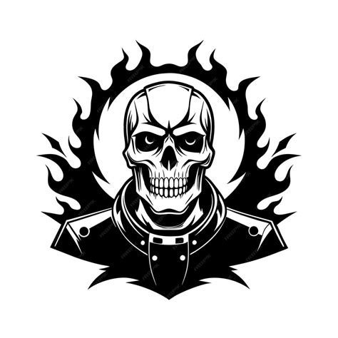 Vintage Cybernetic Skull T-Shirt Design Schwarz-Weiß Silhouette ...