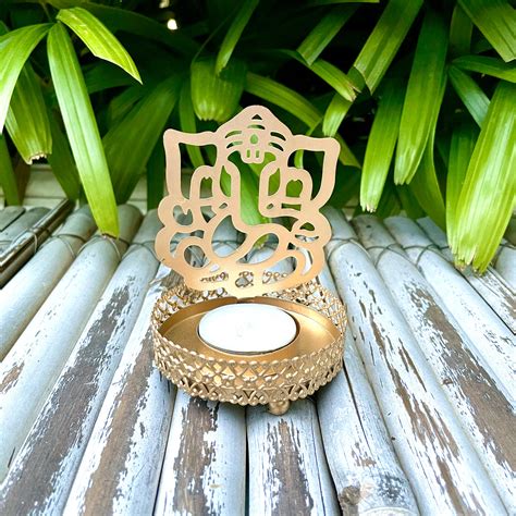 Ganesha Metal Shadow Tealight Holder Diya with a Tealight – Sow and Grow®