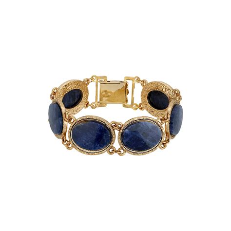 1928 Gold Tone Blue Sodalite Oval Stone Link Bracelet