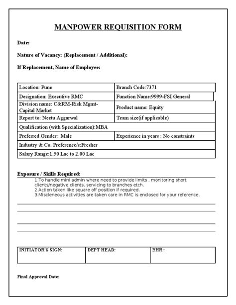Image result for Manpower Requisition Form