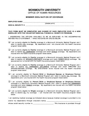 Fillable Online monmouth MEMBER DECLINATION OF COVERAGE - monmouth Fax ...