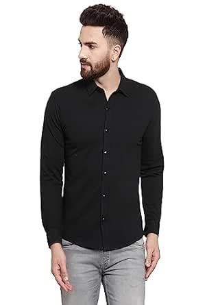 WILD WEST Mens Plus Size Spread Collar Black Colour All Over Solid Full ...