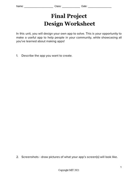 Final Project Design Worksheet | Download Free PDF | Computing | Software