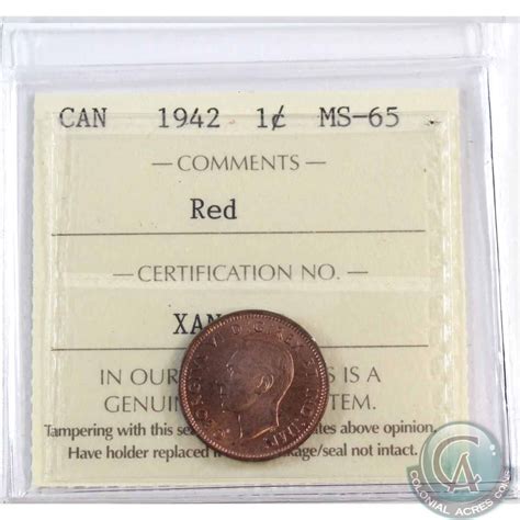 1942 Canada 1-cent ICCS Certified MS-65 Red