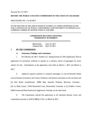 IN THE MATTER OF THE APPLICATION OF AUDISY LLC DOING BUSINESS AS CRU ...