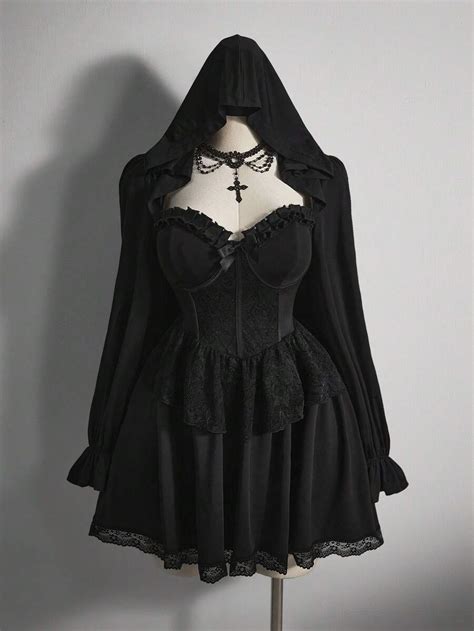 SHEIN ICON Plus Size Black Hooded Lantern Sleeve Sexy Mini Dress ...