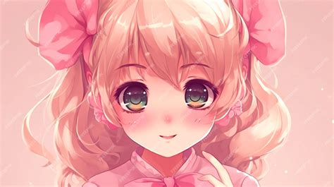 Premium Photo | Anime kawaii girl with pink hair and a pink bow