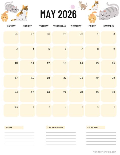 Cute Printable May 2026 Calendar