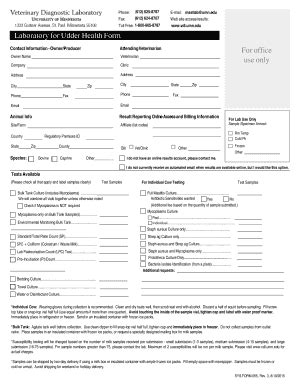 Fillable Online cvm umn -800 605 8787 wwwvdlumnedu Laboratory for Udder ...