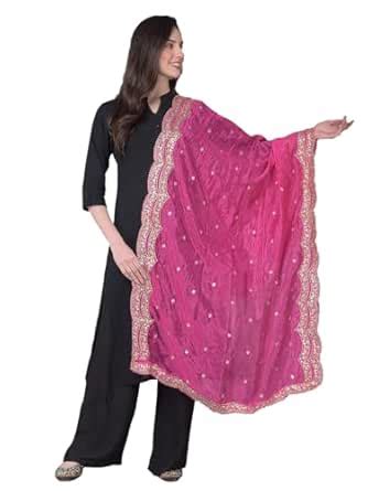 Buy A R Silk dupatta hub Women's Pink Gold Zari Work Embroidered ...