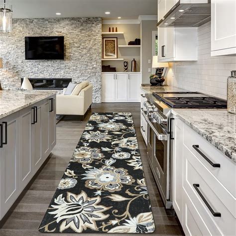 Amazon.com: Lahome Floral Black Rug Runner - Runner Rug for Hallway ...